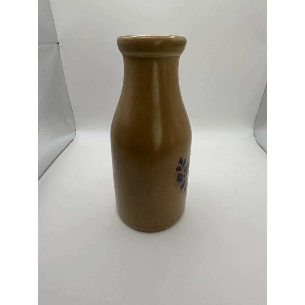 Vintage Pfaltzgraff Folk Art Stoneware Vase Brown Blue Floral Pottery 7.5